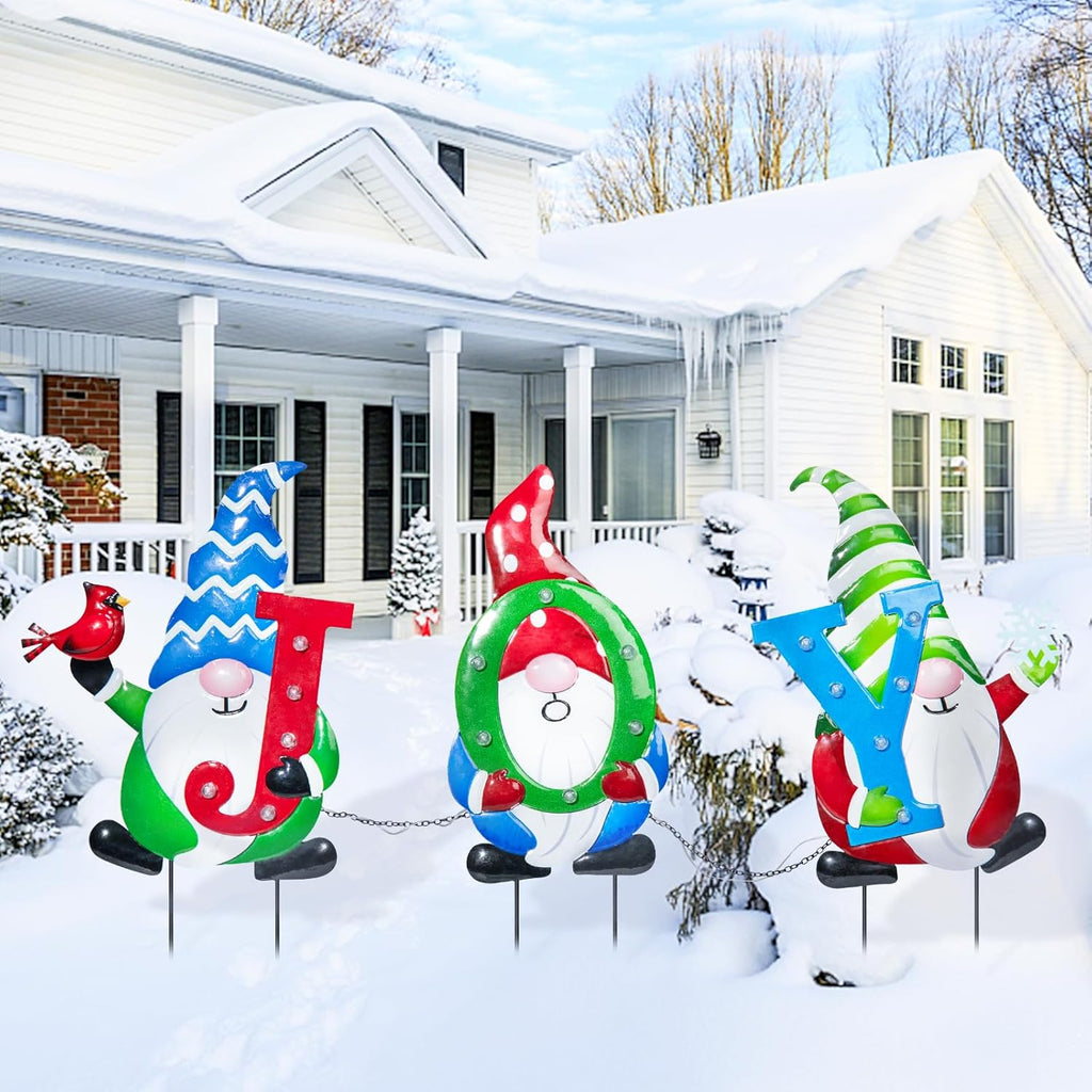 3 PCS Metal Christmas Yard Stakes with Led Light W7594