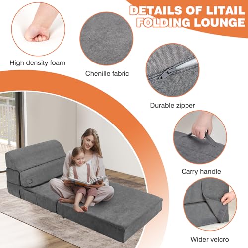 Grey Folding Sofa Bed Convertible Sleeper Chair Couch L6756