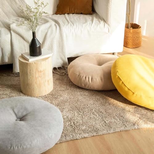 Yellow Large Round Floor Cushion Set of 2 T298