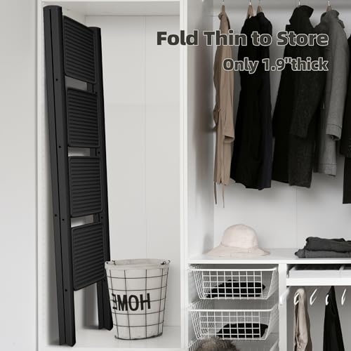 Black Steel Folding Step Ladder with Anti-Slip Wide Pedal F93590