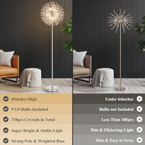 69'' Crystal Floor Lamp with K9 Crystals, Silver Chrome Y879891