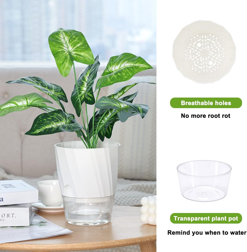 6 Pack Self Watering White Plant Pots Q7424