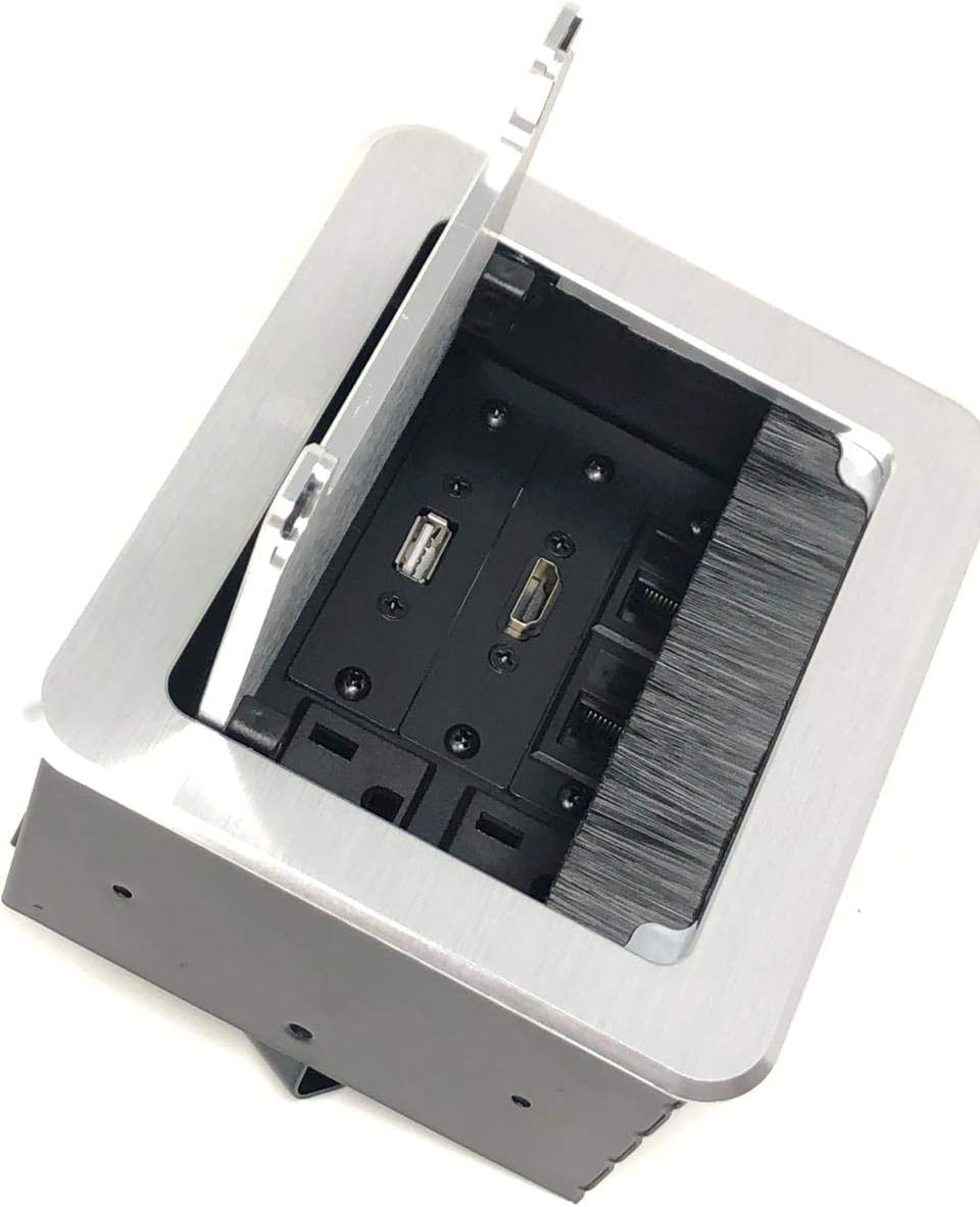 Silver Conference Table AV Box with 2 AC, 1 HDMI, 1 USB, 2 RJ45 F815