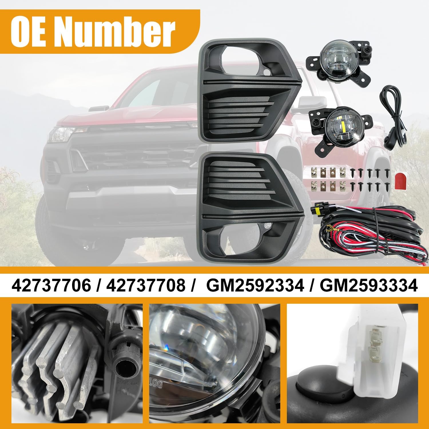 Front Fog Light Assembly with Bezel Cover and Harness for Chevy Colorado 2023 2024 K889