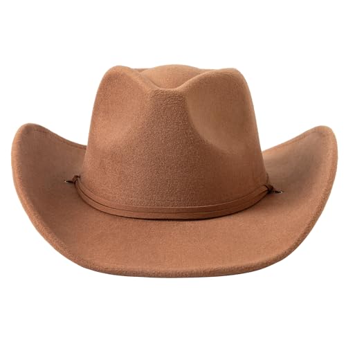 Retro Felt Wide Brim Cowboy Hat with Wind Lanyard G541