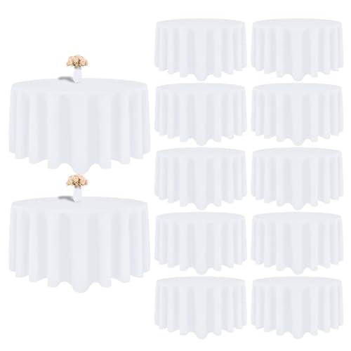 12 Pack White 120 Inch Round Polyester Tablecloth W4005