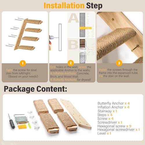 2 Pack 4 Steps Cat Wall Shelves with Sisal Rope V6871