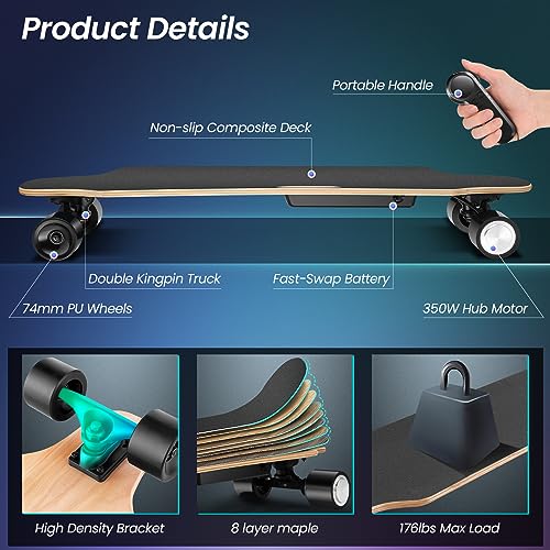 Electric Skateboard with Remote, 350W Brushless Motor Q874110