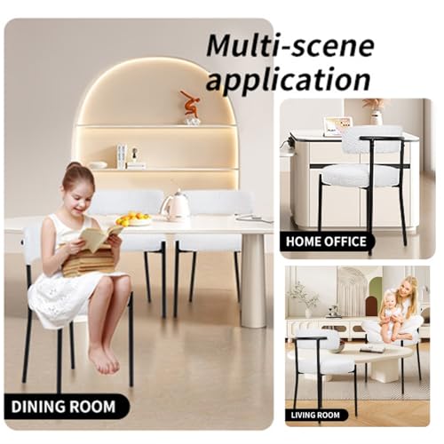 White Boucle Dining Chair Set of 1 with Metal Legs V4977