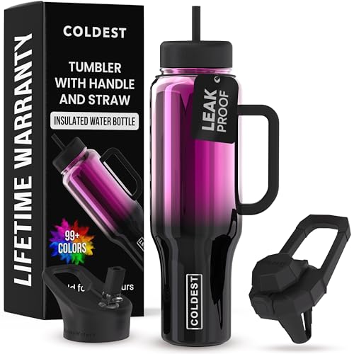 40 oz Stainless Steel Insulated Tumbler with Handle and Straw (3 Lids) L1344