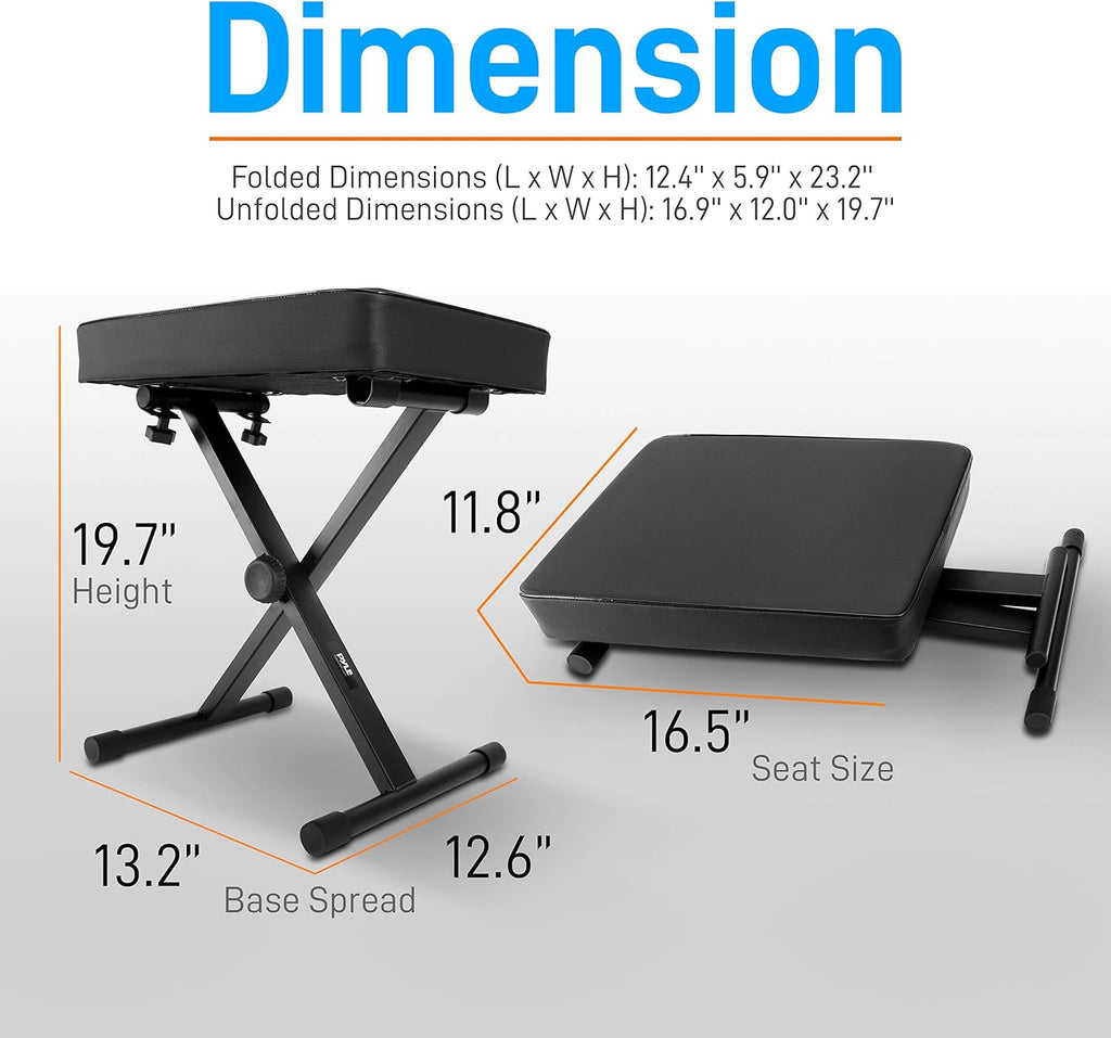 Adjustable Padded Bench Keyboard Piano Seat with Extra Thick Foam Cushion C143
