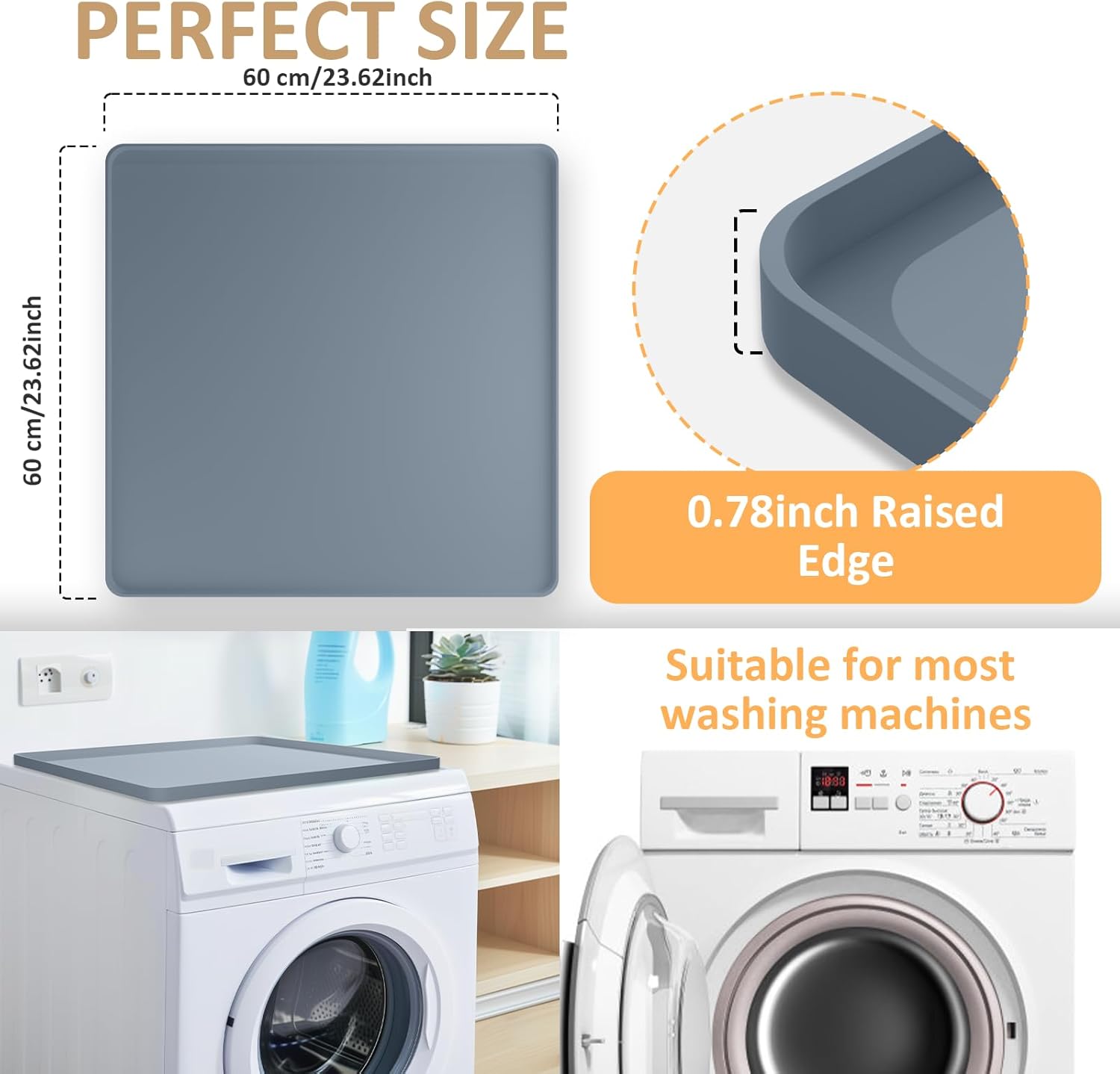 Grey Silicone Rubber Washer Dryer Top Protector Mat Z126132