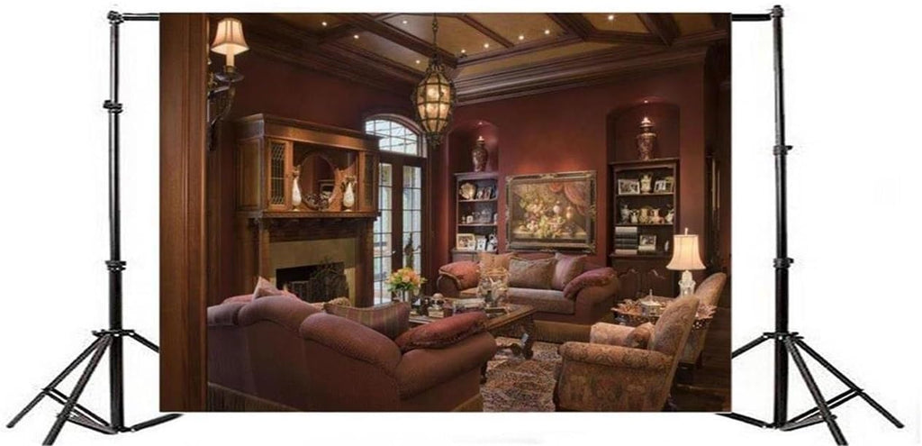 12x8ft Luxury Couch Sofa Photography Backdrop Vintage Fireplace Classic Interior H35042