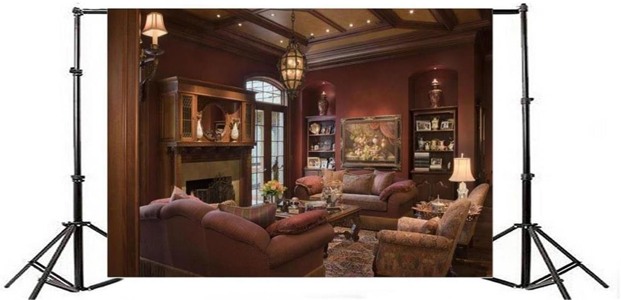 12x8ft Luxury Couch Sofa Photography Backdrop Vintage Fireplace Classic Interior H35042