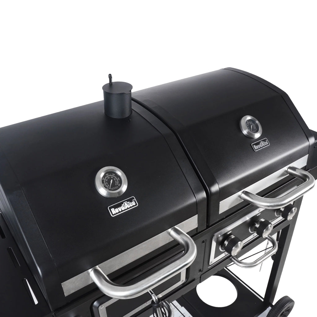 Dual Fuel Gas & Charcoal Combo Grill, Black with Stainless F107448