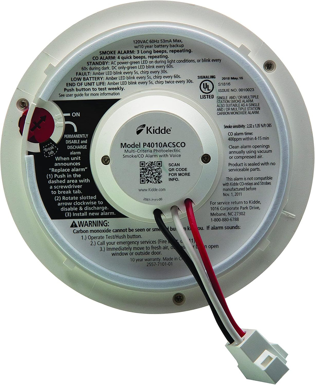 Wireless Hardwired Smoke Detector with 10-Year Battery Backup and Photoelectric Sensor U469