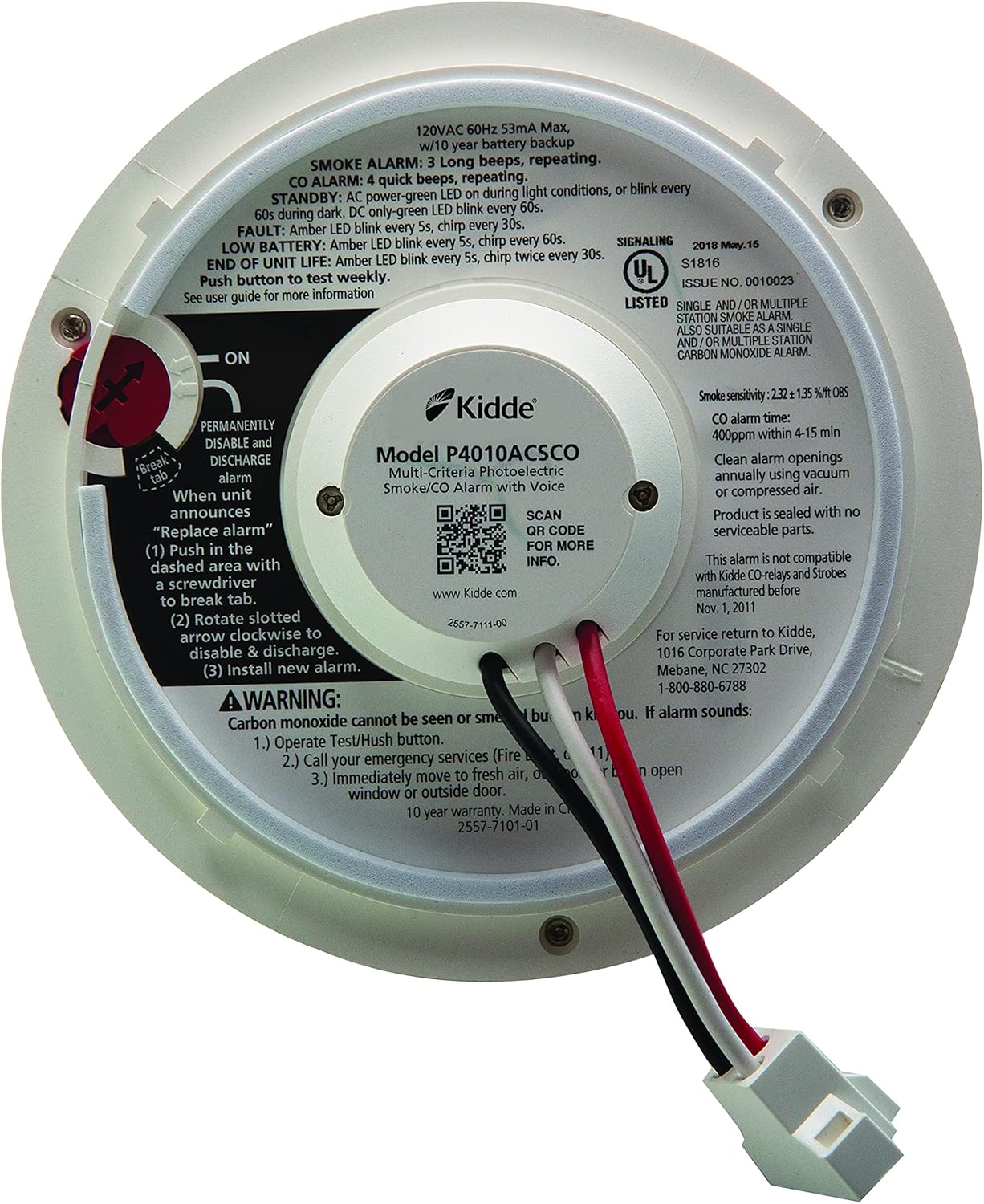 Wireless Hardwired Smoke Detector with 10-Year Battery Backup and Photoelectric Sensor U469