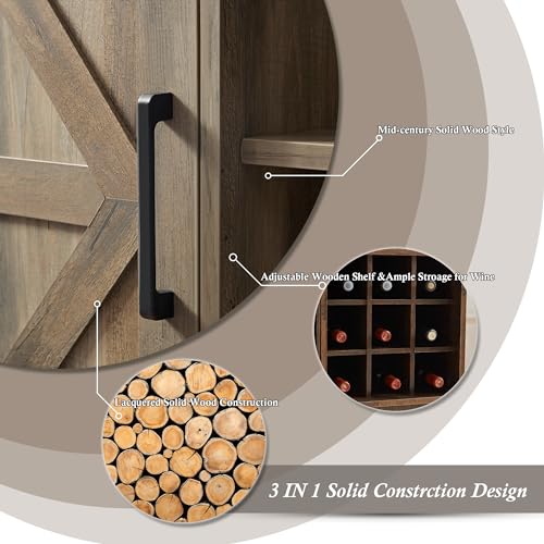 Gray Wash Wooden Coffee Bar Cabinet with Wine Rack Barn Door and Drawer S75513