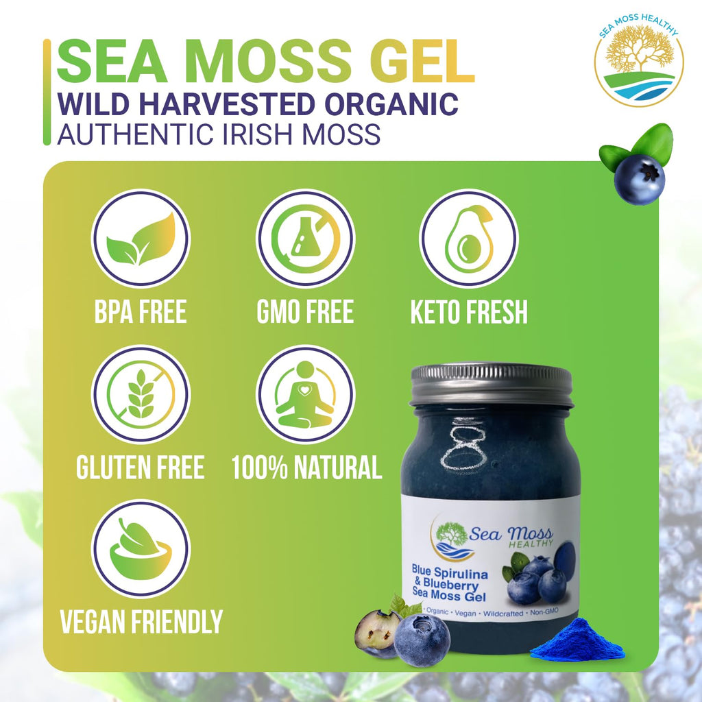 Blue Spirulina Blueberry Sea Moss Gel, 16 oz J7323