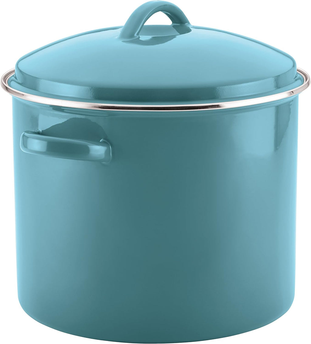 16 Quart Aqua Blue Enamel on Steel Stockpot with Lid V318281