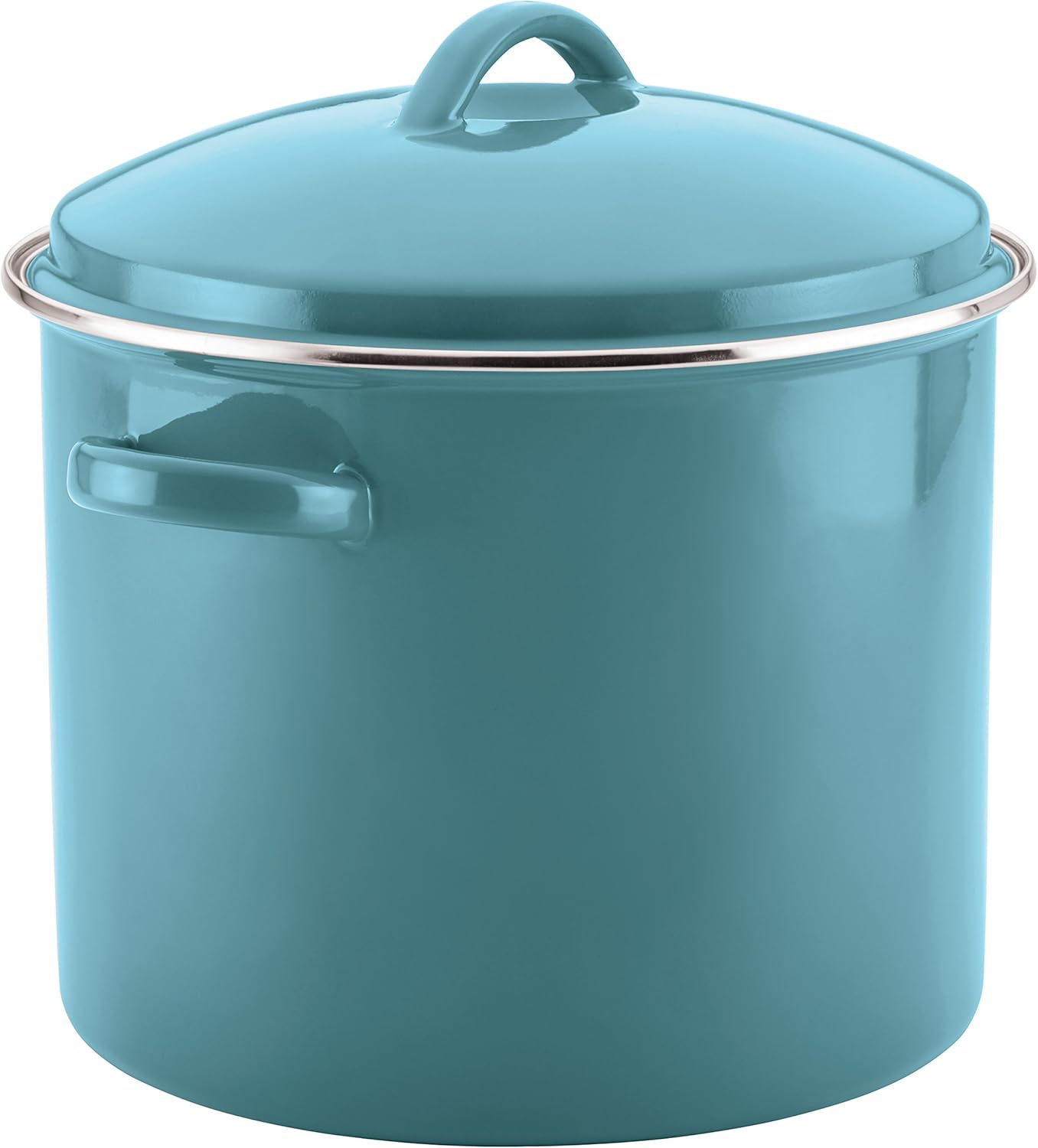 16 Quart Aqua Blue Enamel on Steel Stockpot with Lid V318281
