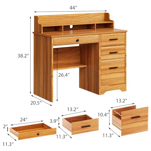 White 44 Inch Computer Desk with Storage Drawers and Hutch X3880