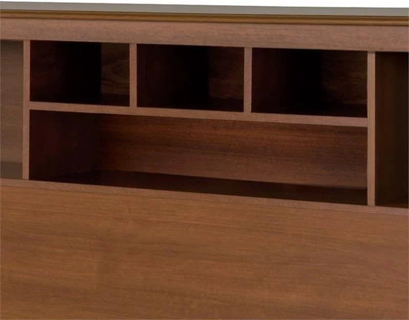 King Size Wood Bookcase Bed Headboard and Cabinet Storage in Cherry T86961