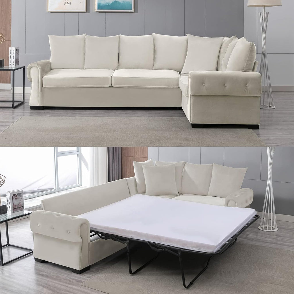 Beige Pull Out Sofa Bed with Folding Foam Mattress D909775