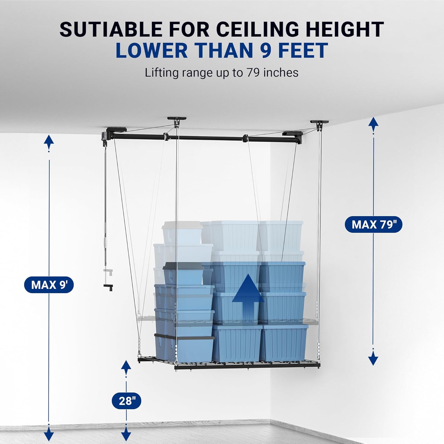4x4 Ft Overhead Garage Storage Rack, Satin Black T52378