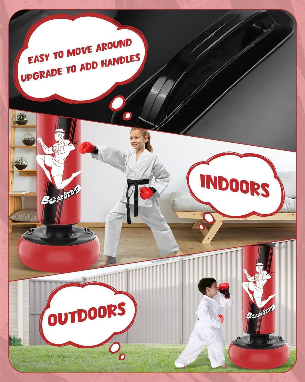 66 Inch Inflatable Punching Bag with Boxing Gloves (Red) E337