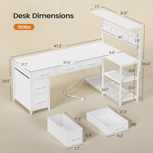 Black L Shaped Gaming Desk with 5 Drawers, Storage Shelves, LED Lights, Power Outlets and Storage Bag N67449
