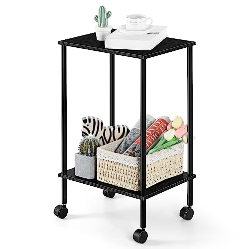 Black 2-Tier End Table Set of 2 with Wheels O4826