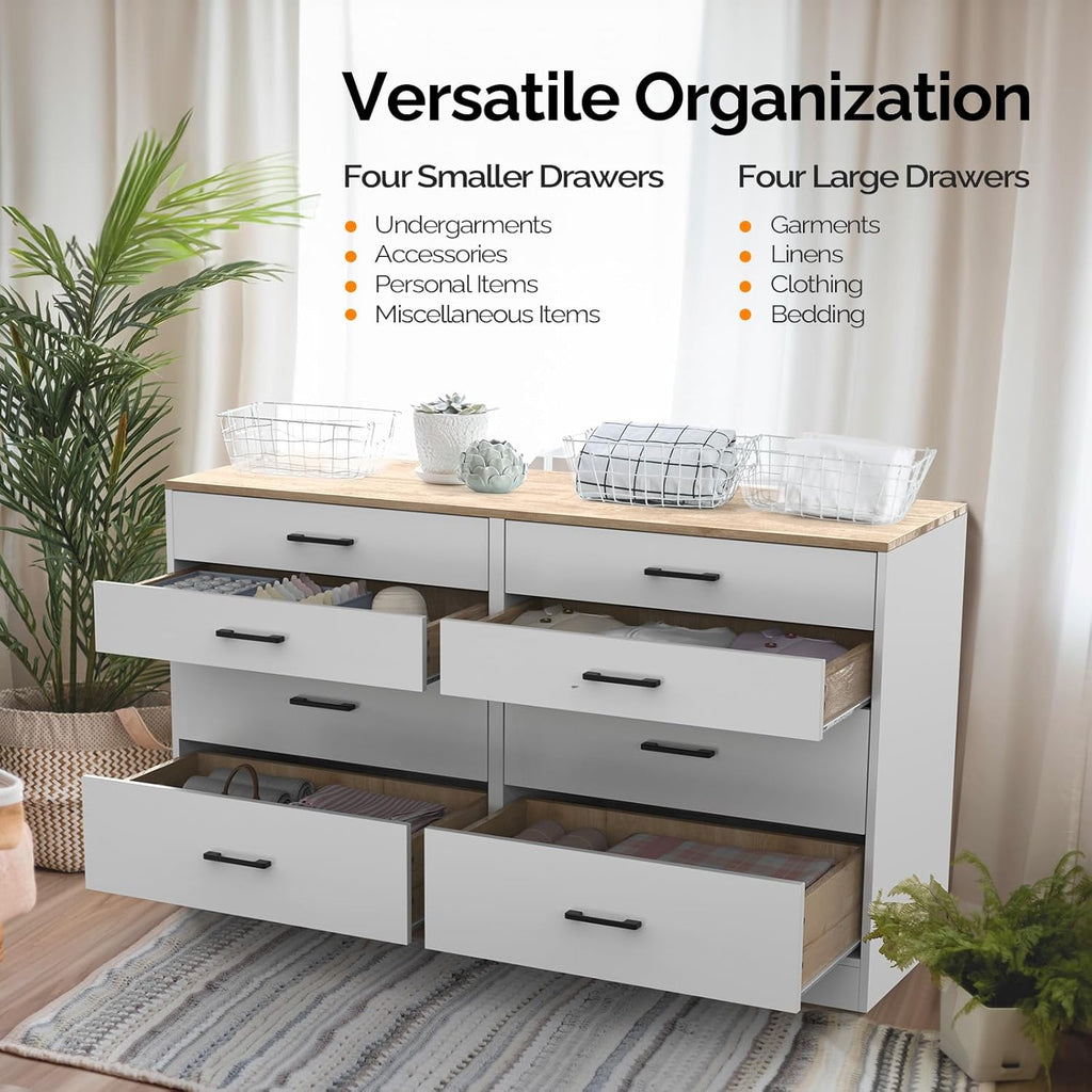 White 8 Drawer Wood Dresser L4277