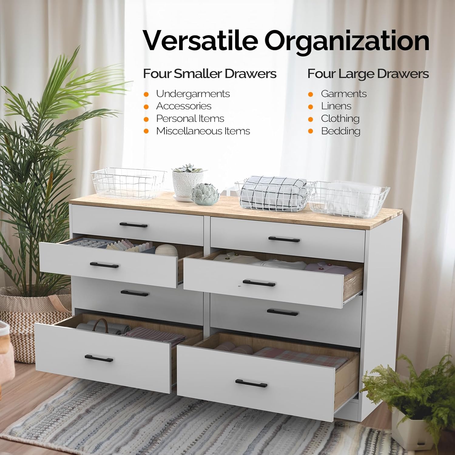 White 8 Drawer Wood Dresser L4277