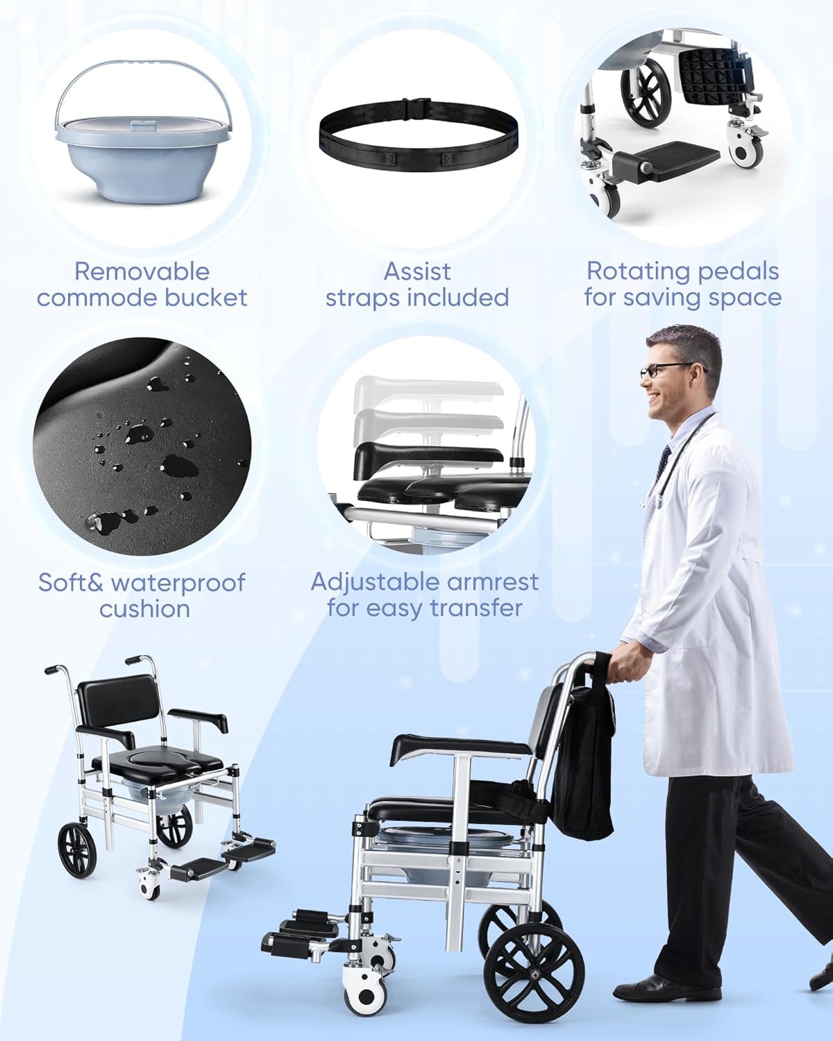 Foldable Aluminum Shower Chair with Wheels L2881