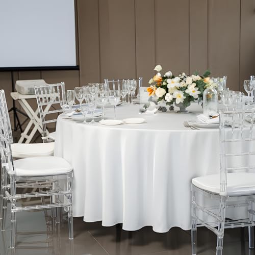 12 Pack White 120 Inch Round Polyester Tablecloth W4005