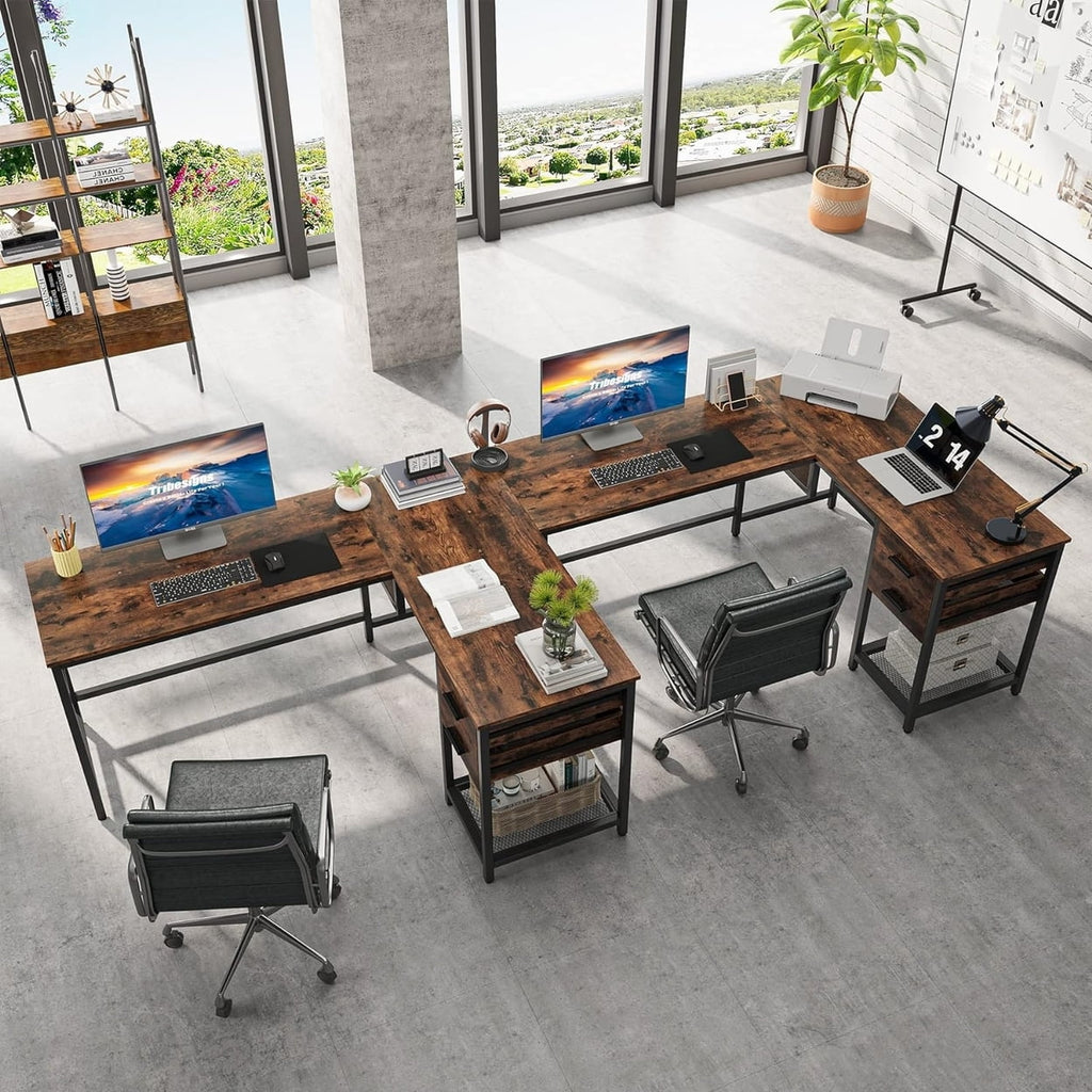 L-Shaped 59" Computer Desk with Drawers Corner Desk with Lift Top S808114