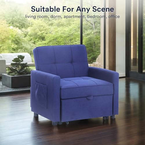 Blue Velvet Convertible Sleeper Sofa Bed with 2 Pillows N837729
