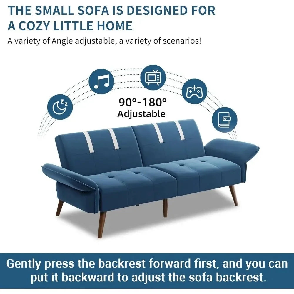 Convertible Sofa Futon Sofa Bed with Adjustable Armrest Backrest J596124