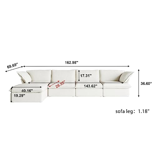Beige 4 Seater Sectional Sofa with Storage Ottoman H2078