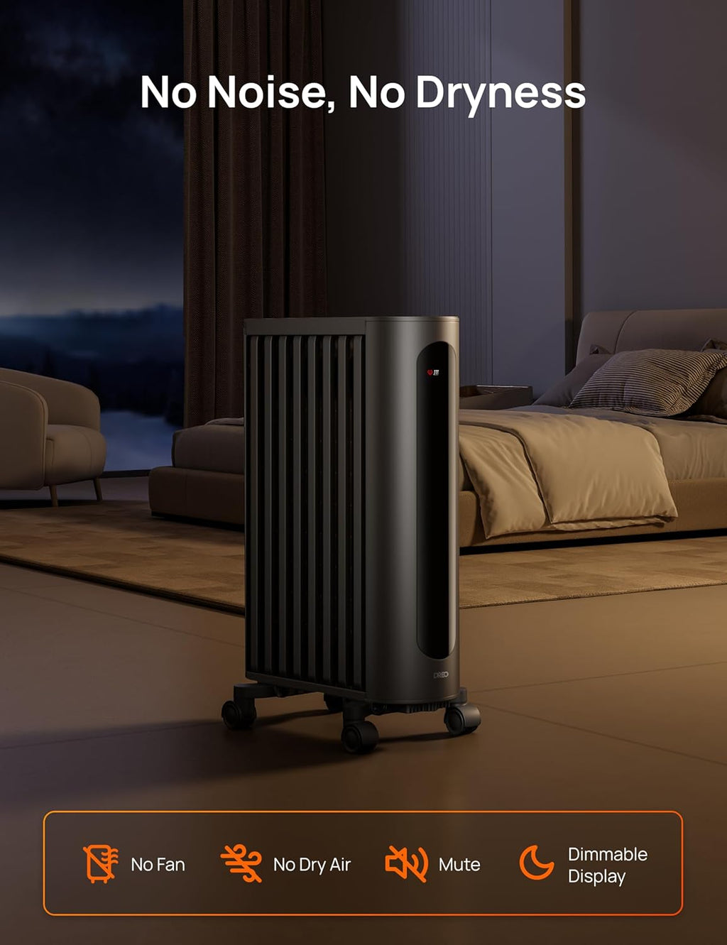 1500W Oil Filled Radiator Heater with Remote Control, Gray D848875
