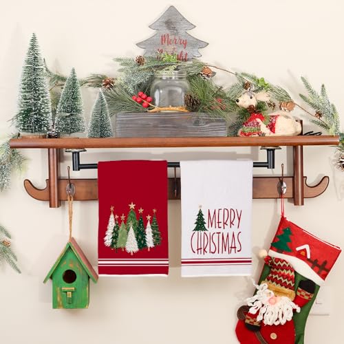 Red Xmas Tree Kitchen Towels Set of 2 H5259