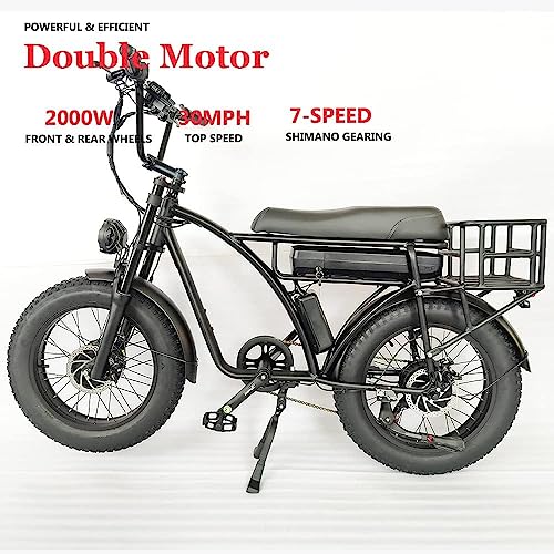 Electric Retro Cargo Bicycle 2000W Dual Motor 48V 18Ah 20" Fat Tire 7 Speed Ebike L858424