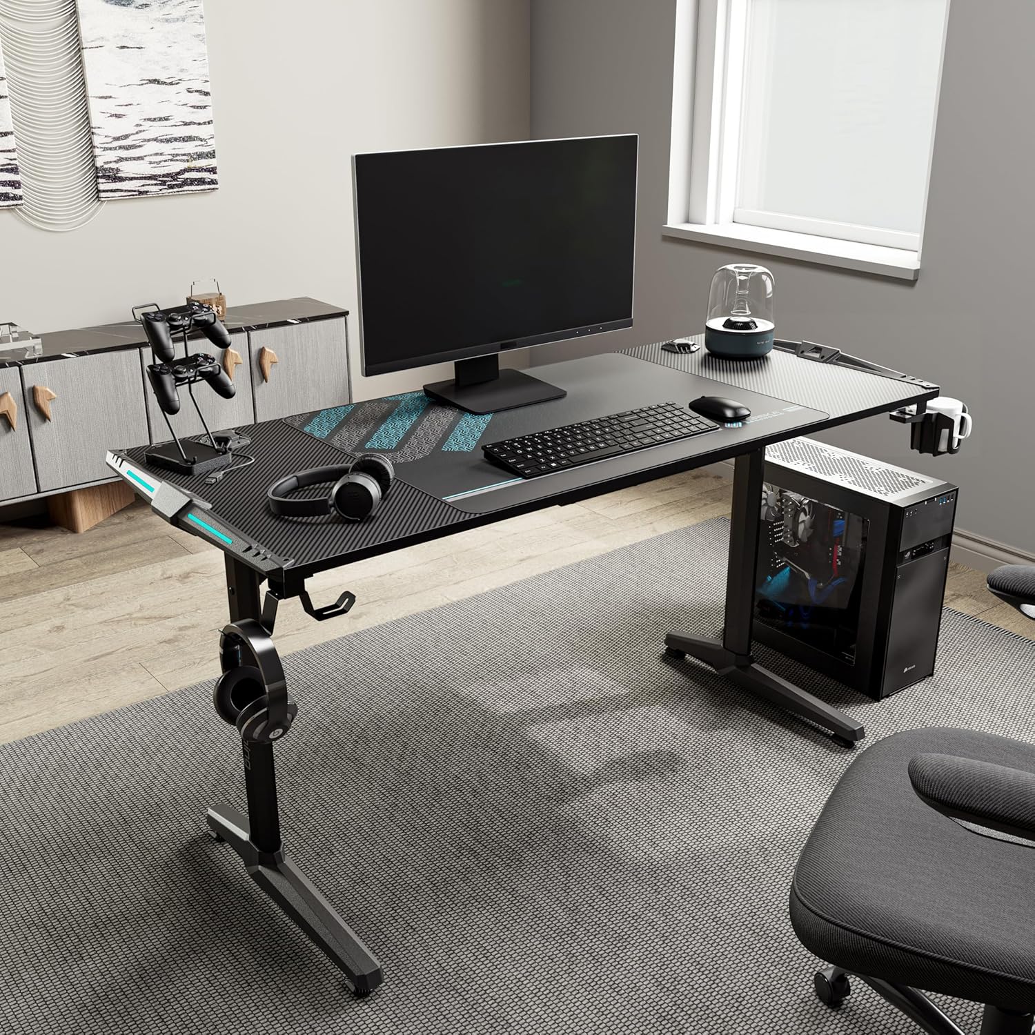 55 Inch Black Gaming Desk with USB Ports O944121