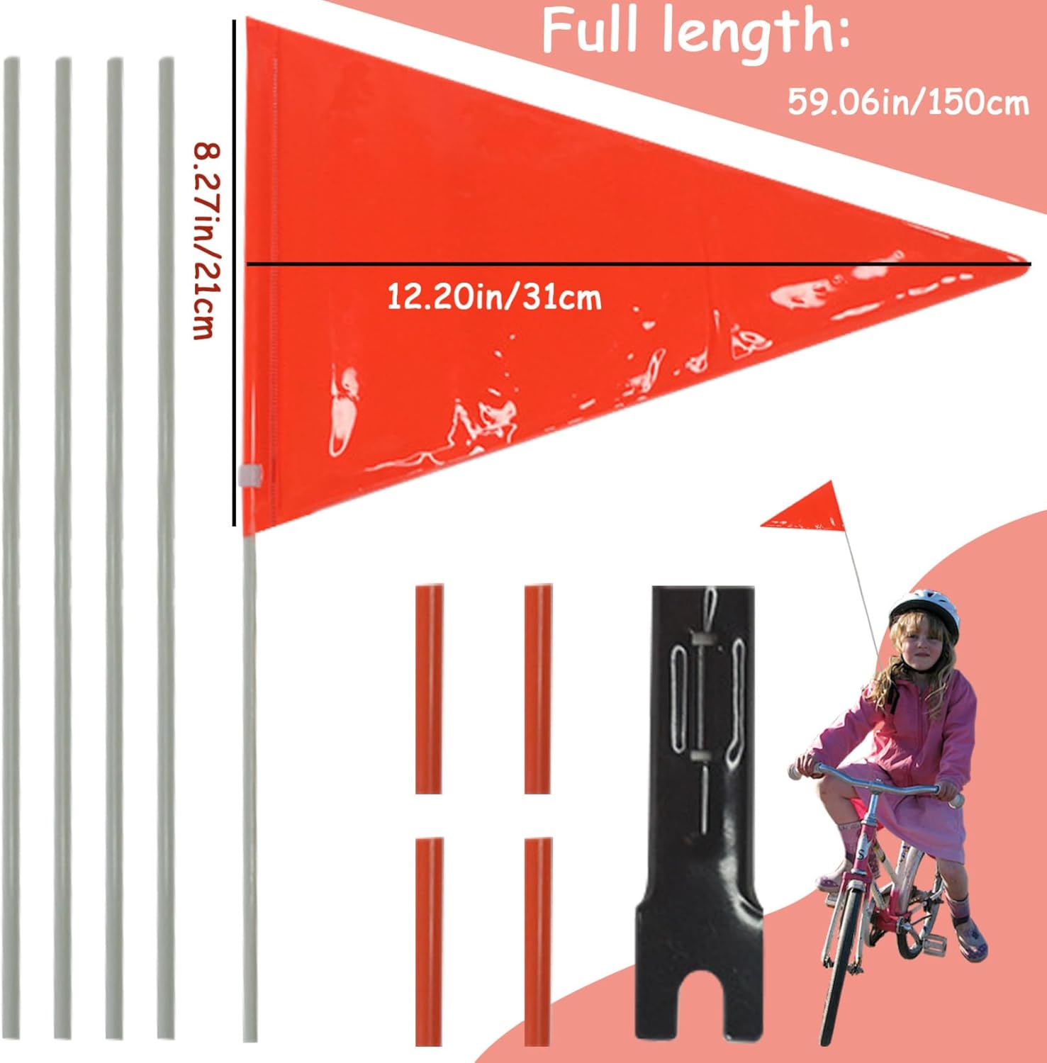 Reflective Adjustable Height Bicycle Safety Flag with Mounting Bracket S9427