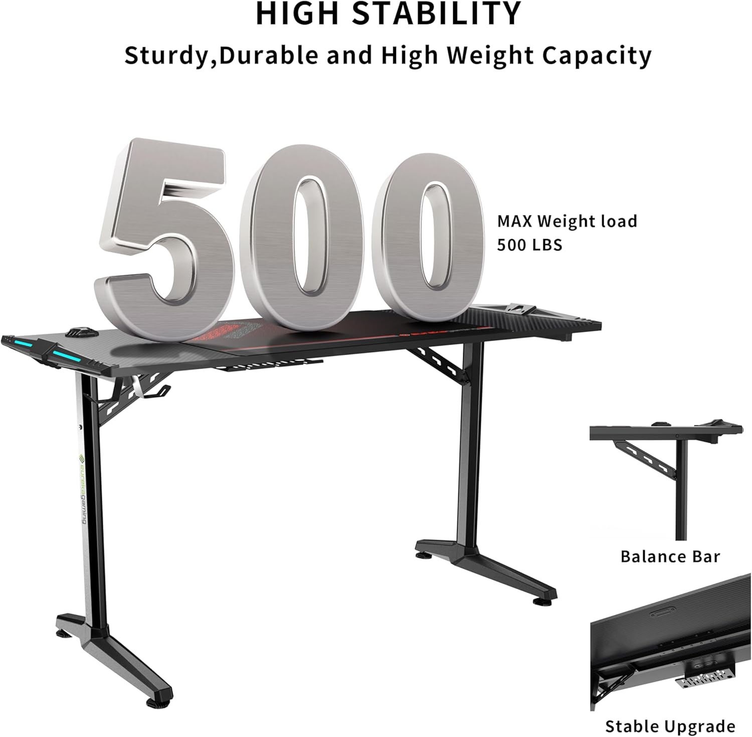 55 Inch Black Gaming Desk with USB Ports O944121