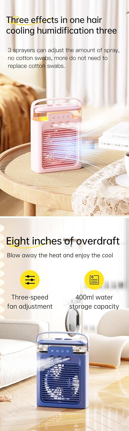Mini Air Cooler Portable Air Conditioner Evaporative Air Cooler Cordless Desktop Cooling Fan B890455