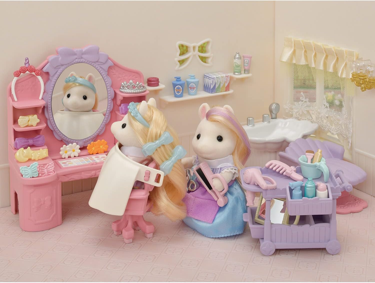 Pony's Hair Stylist Set Dollhouse Playset with Figure and Accessories S698