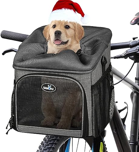 Dog Bike Basket Carrier with Reflective Strips and 2 Side Storage Pockets D4105