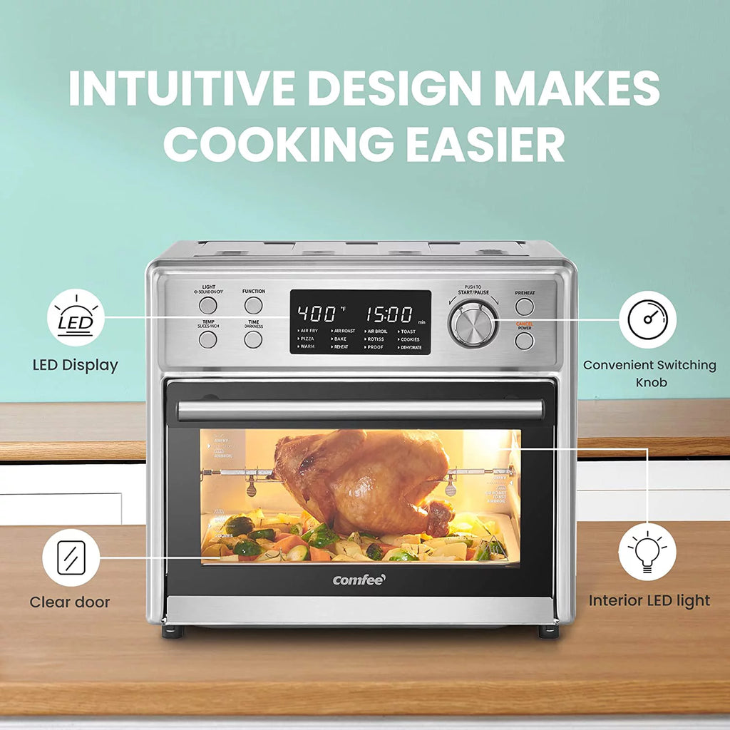 12-in-1 Air Fryer Toaster Oven Combo, 26.4 QT, Stainless Steel D472959